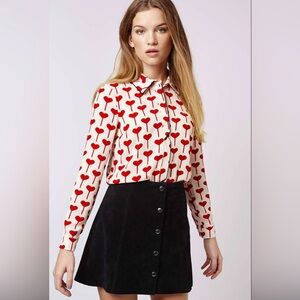 Topshop Heart Patterned Blouse - Red & White